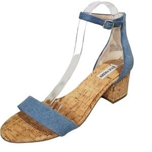 Steve Madden Sandals Womens 9.5C Denim Cork Ankle Strap HeelSummer